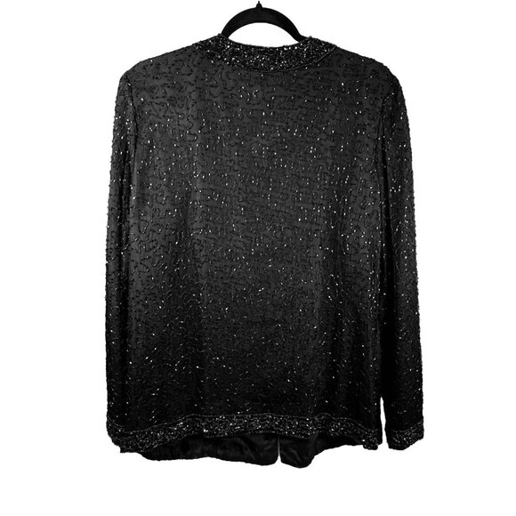 LAURENCE KAZAR VTG Fully Beaded 100% Silk Black Cardigan Evening Jacket L Formal - Picture 3 of 12